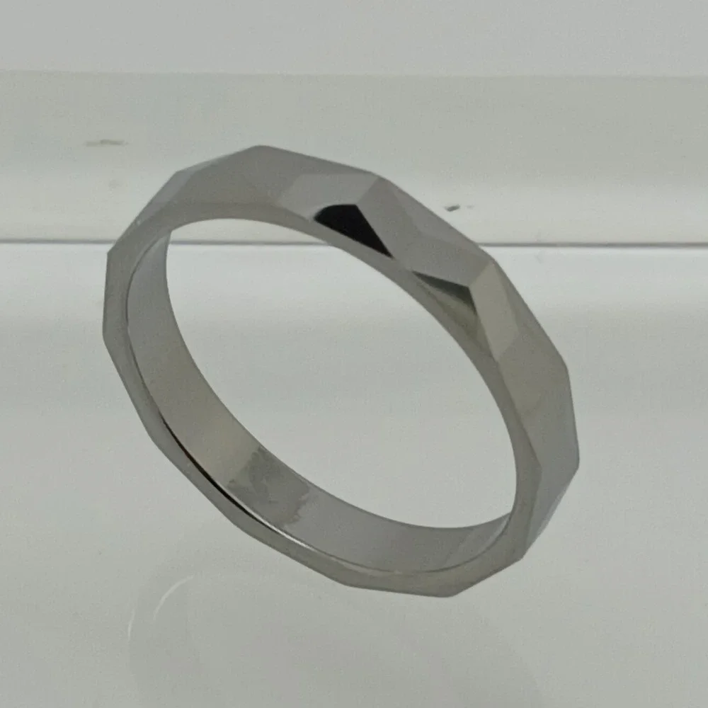 Vintage 90s Y2K Tungsten Faceted Geometric Band Ring Size 10.25 Silver 4mm New